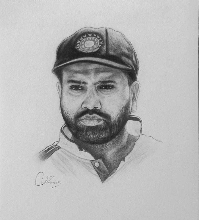 Pencil portrait cricket player with cap by Sumit Kumar sketch artist Patna Bihar