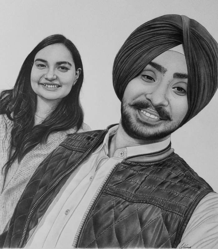 Pencil sketch couple portrait by Sumit Kumar sketch artist Patna Bihar