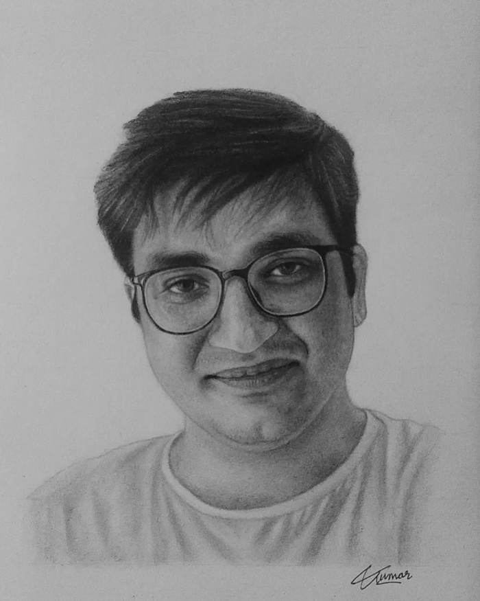 Pencil portrait smiling man with glasses by Sumit Kumar sketch artist Patna Bihar