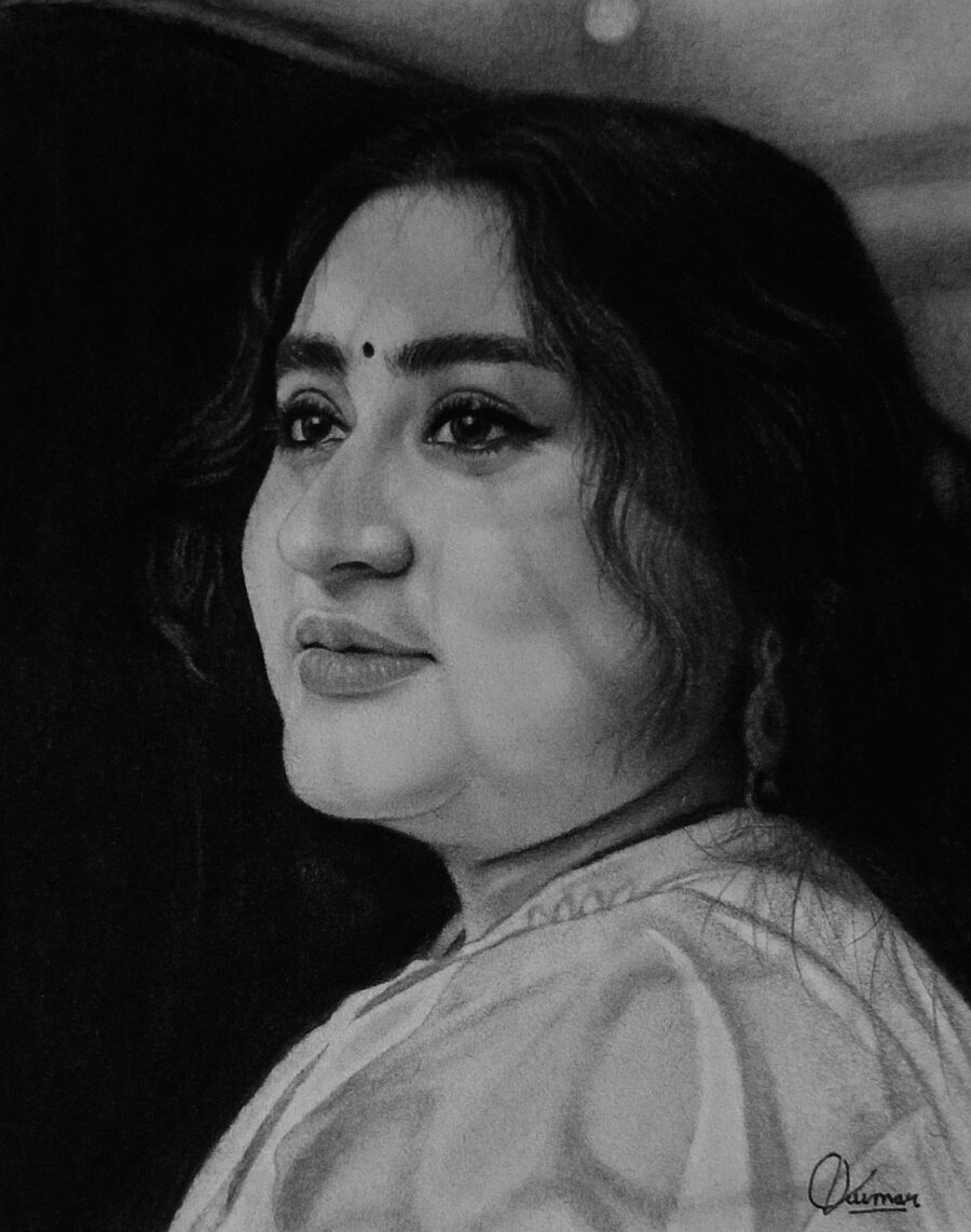 Charcoal side profile portrait of woman by Sumit Kumar sketch artist Patna Bihar