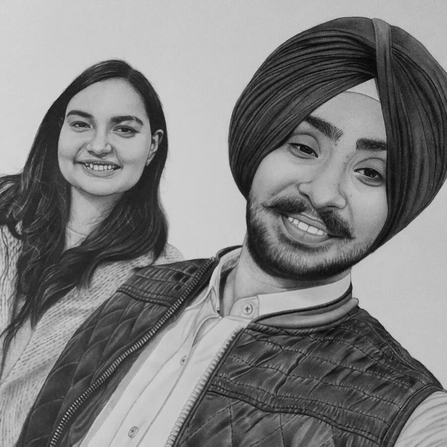 Couple pencil portrait smiling selfie style by Sumit Kumar sketch artist Patna Bihar